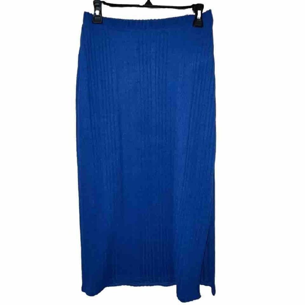 Umgee Ribbed Skirt Size Medium Royal Blue Pull‎ On High Waist Side Slit Casual